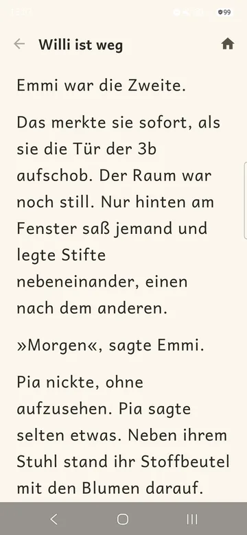 Leseseite „Willi ist weg“ in großer, gut lesbarer Schrift.